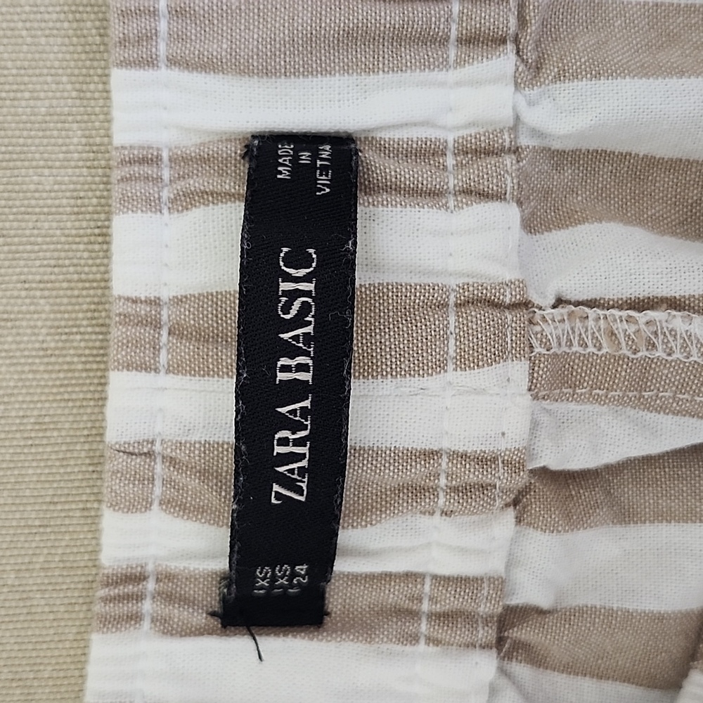 Zara Basic Women's Tan and White Vertical Stripe Pants, Size Extra Small (XS) - Picture 9 of 11